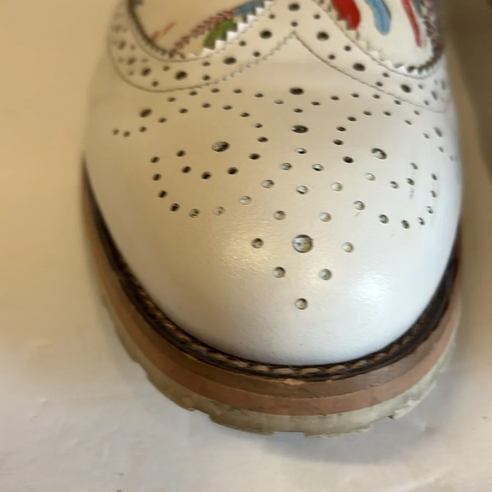 Colorsty White Leather Floral Brogue Lace Up Boots